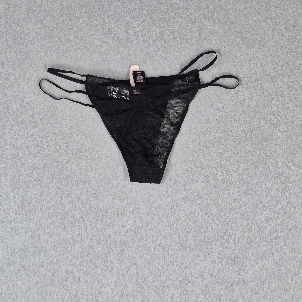 Victoria's Secret Women Panty Medium Black Very Sexy Mini Itsy Lace NWT